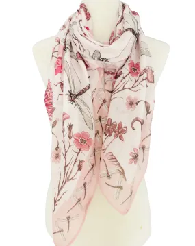 JC071195 White-Pink Floral Dragonfly Scarf/Shawl