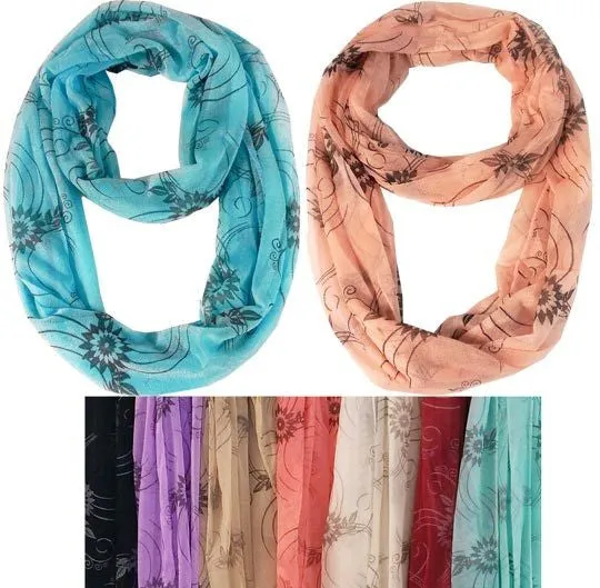 light weight infinity scarves floral design Case of 60