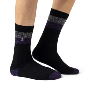 Mens Original Lindos Double Stripe Socks - Black & Purple