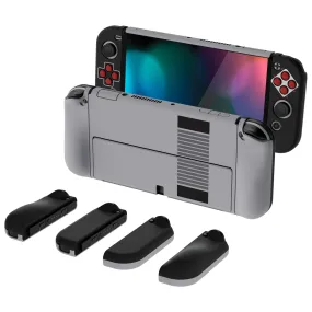 PlayVital AlterGrips Protective Slim Case for Nintendo Switch OLED, Ergonomic Grip Cover for Joycon, Dockable Hard Shell for Switch OLED with Thumb Grip Caps & Button Caps - Classics NES Style - JSOYY7002