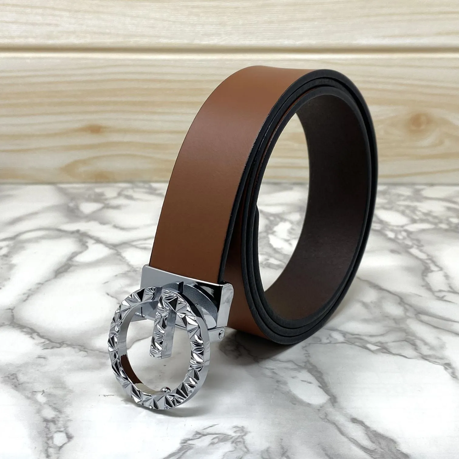 Premium Shiny G-letter Design Formal Leather Belt-JonasParamount