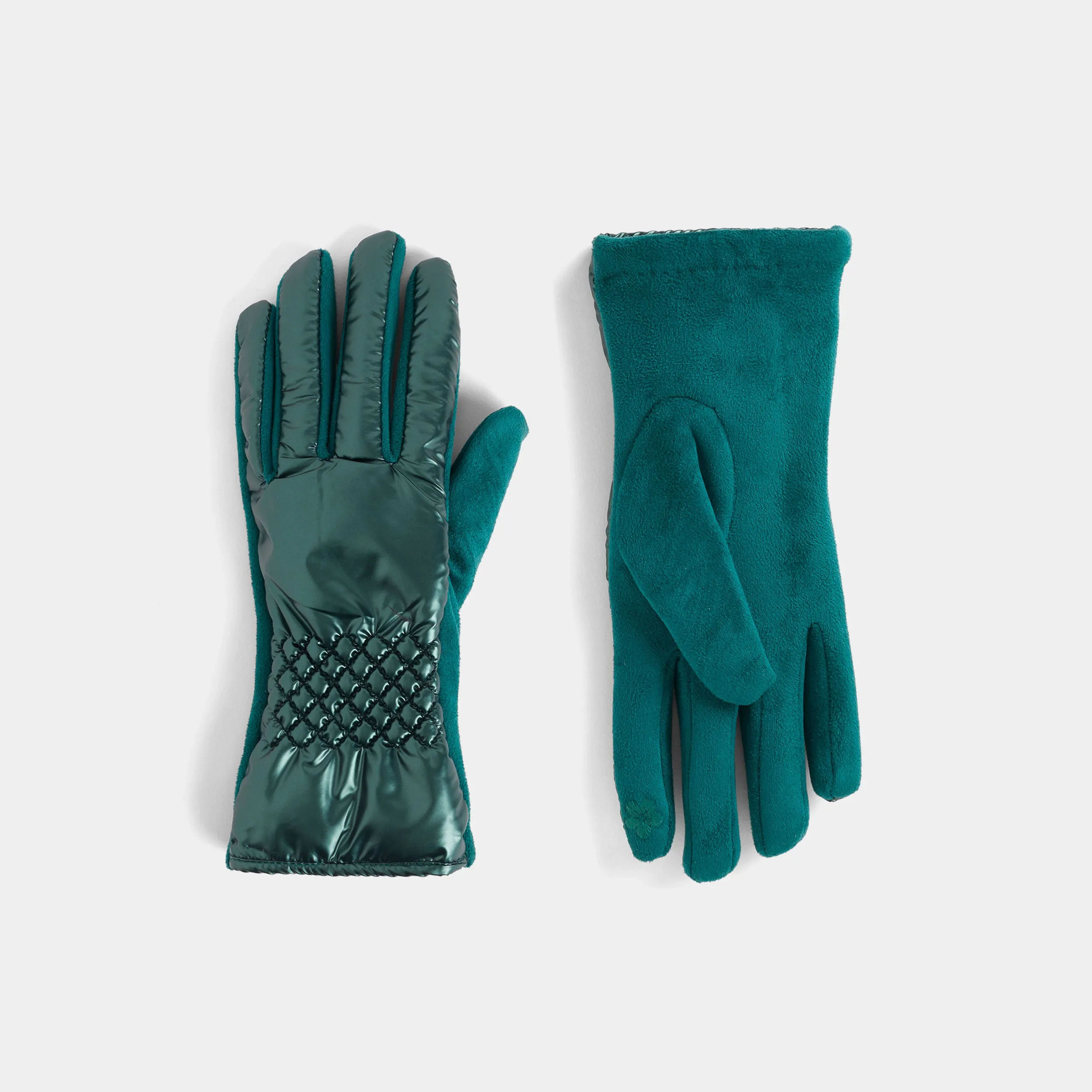 Puffer Stretch Wrist Touchscreen Gloves - Green - Final Sale