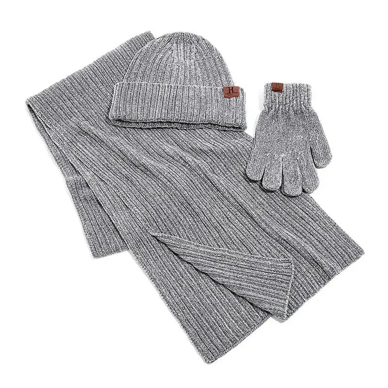 Ribbed Knitted Scarf Hat And Gloves Set