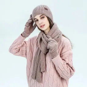 Ribbed Knitted Scarf Hat And Gloves Set