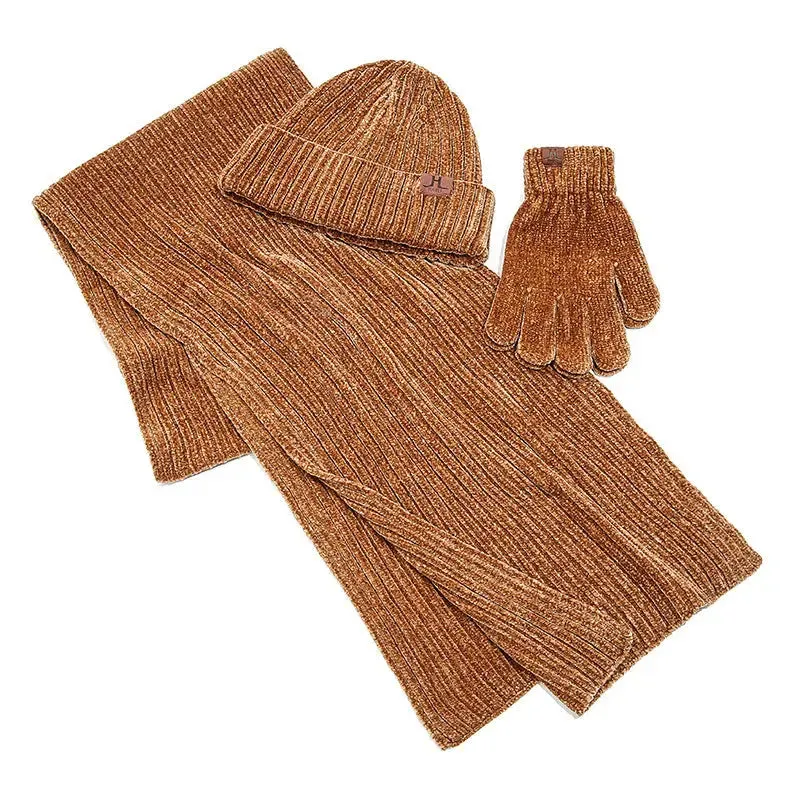 Ribbed Knitted Scarf Hat And Gloves Set