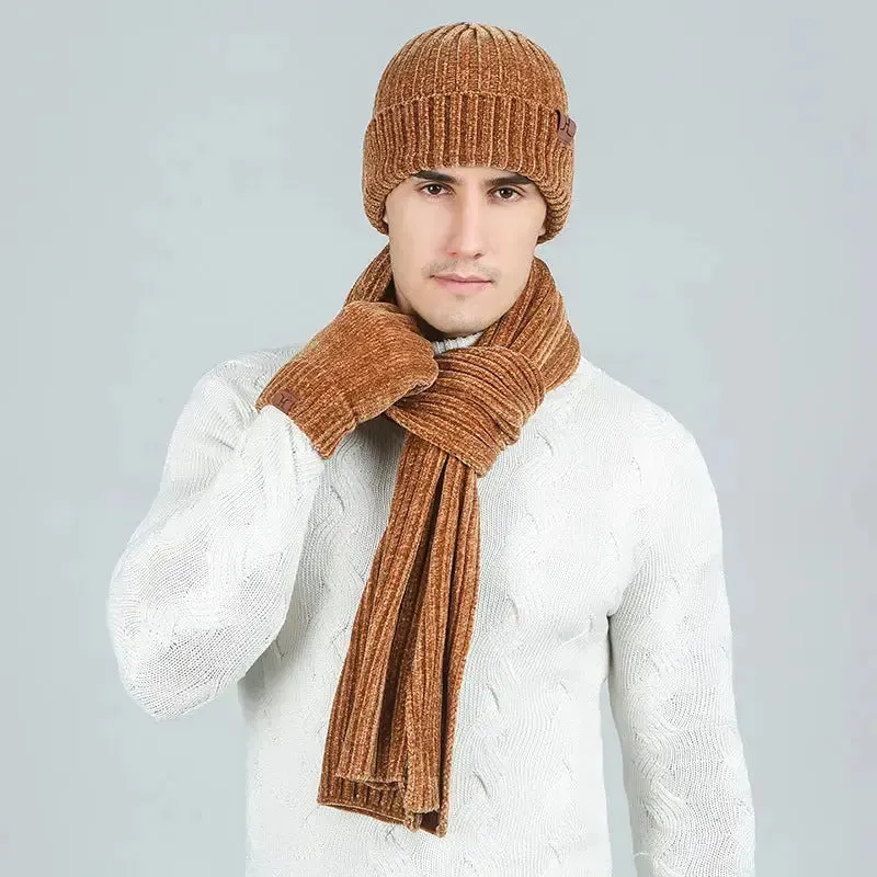 Ribbed Knitted Scarf Hat And Gloves Set