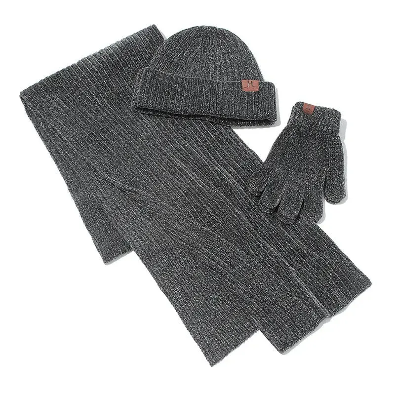 Ribbed Knitted Scarf Hat And Gloves Set