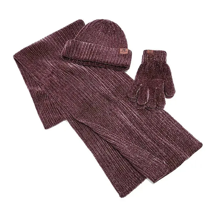 Ribbed Knitted Scarf Hat And Gloves Set