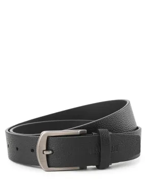 Rounded Classic Pin Buckle Top Grain Leather Belt - Black