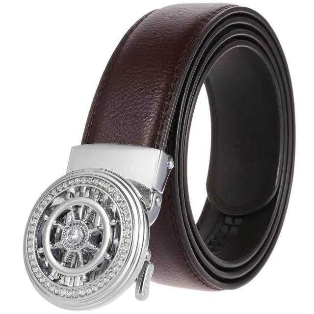 Ship Wheel Style Metal Buckle Leather Belt