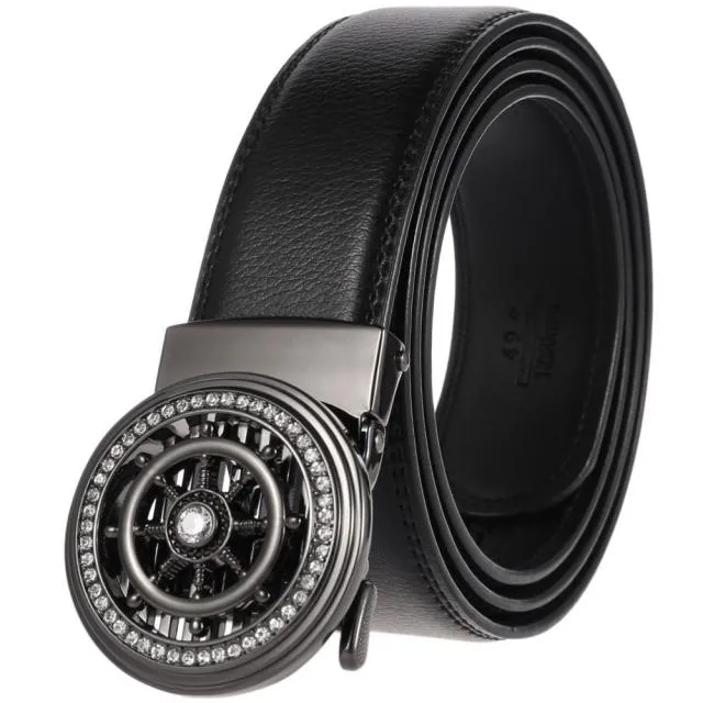 Ship Wheel Style Metal Buckle Leather Belt