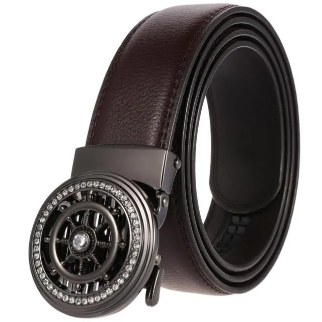 Ship Wheel Style Metal Buckle Leather Belt