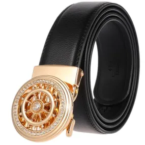 Ship Wheel Style Metal Buckle Leather Belt