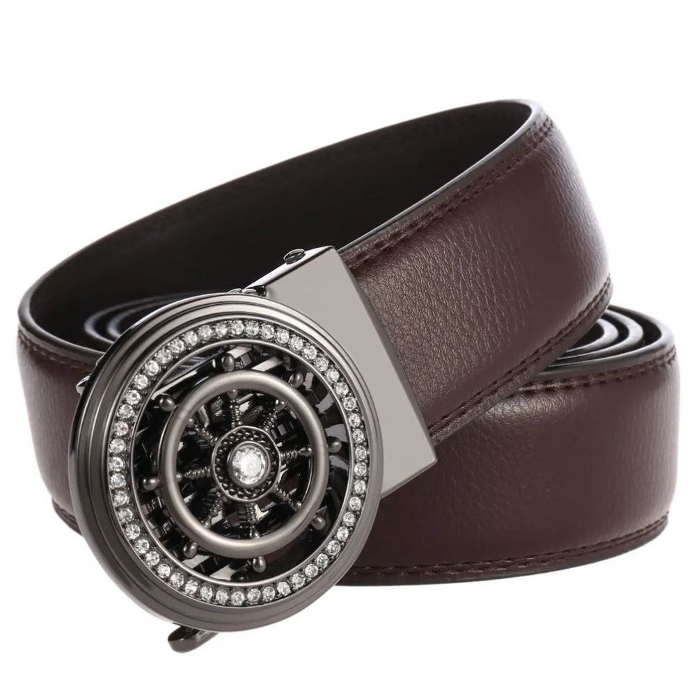 Ship Wheel Style Metal Buckle Leather Belt