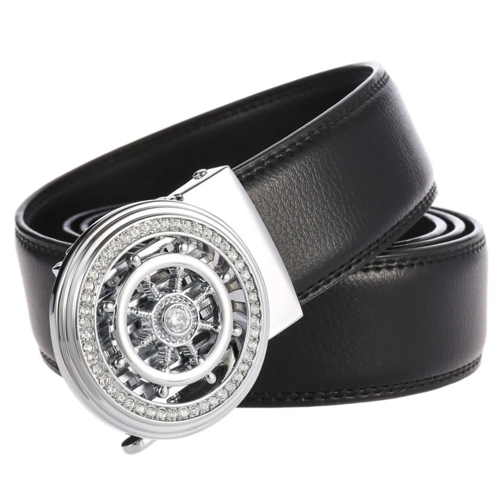 Ship Wheel Style Metal Buckle Leather Belt