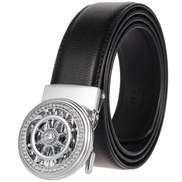 Ship Wheel Style Metal Buckle Leather Belt