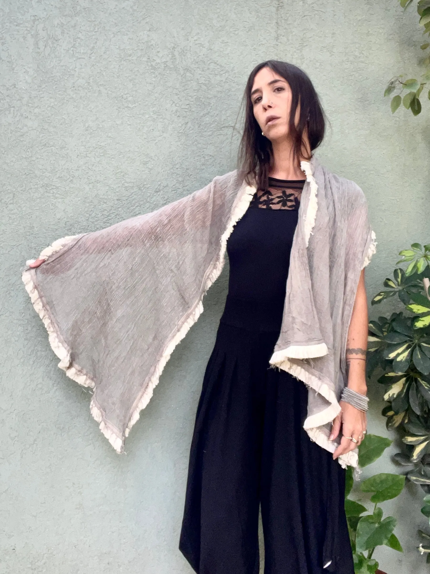 Slim Fringed scarf -  Grey