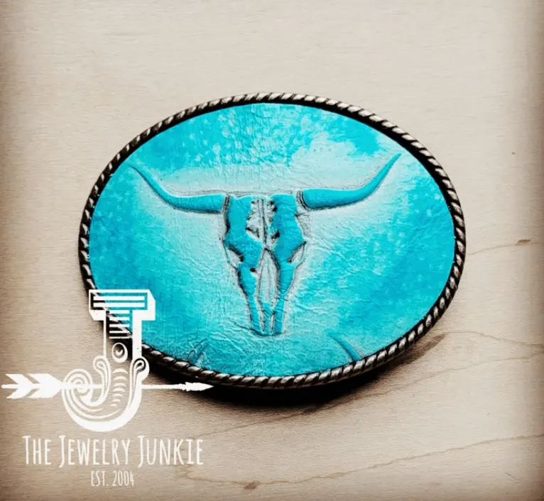 The Jewelry Junkie Rope Edge Turquoise Steer Head Leather Belt Buckle 903m