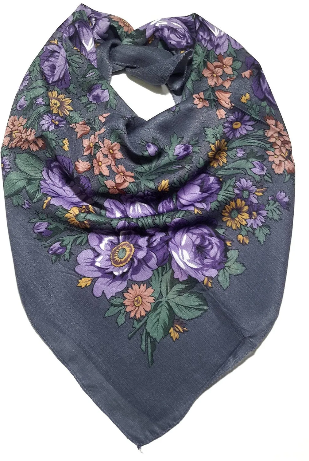 Traditional Polish Folk Head Scarf - Classy Floral Collection - Grey