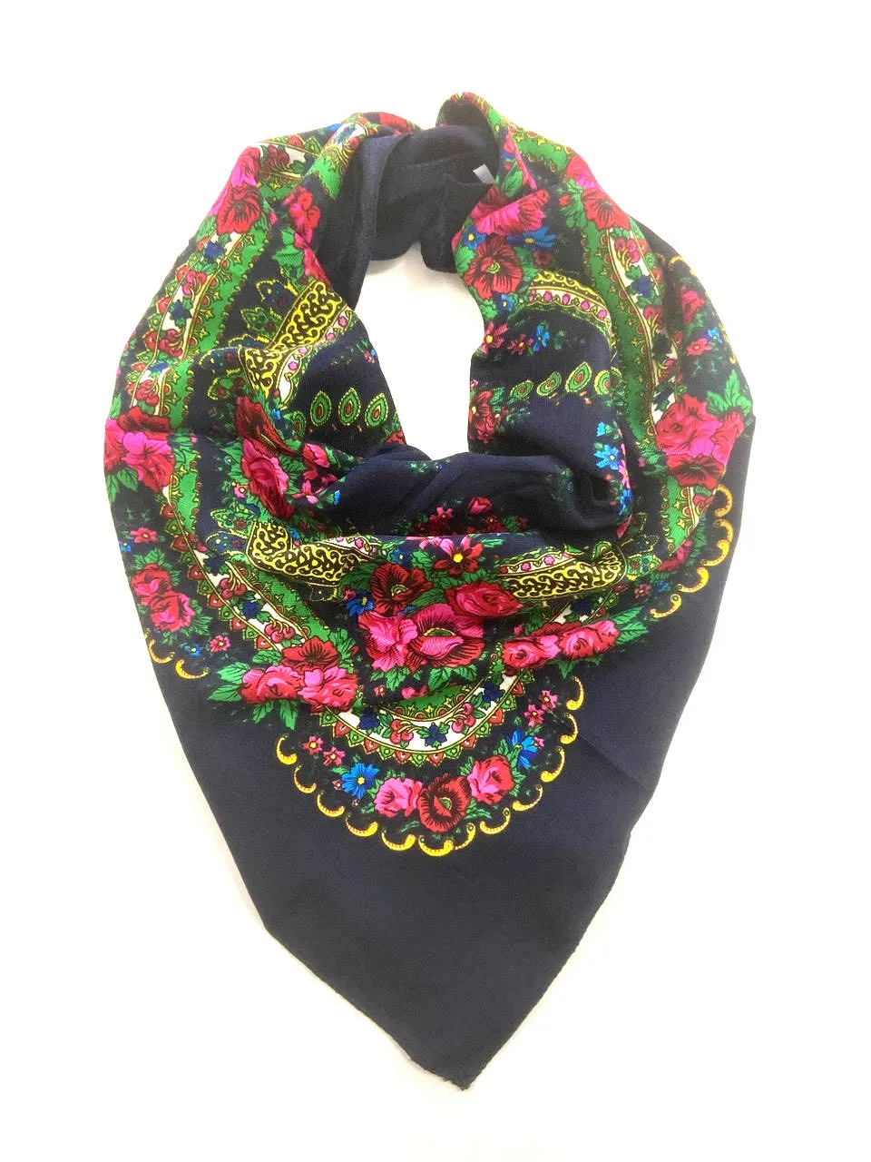 Traditional Polish Folk Head Scarf - Cotton Collection, Navy Blue