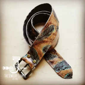 Turquoise Feathers Genuine Leather Belt