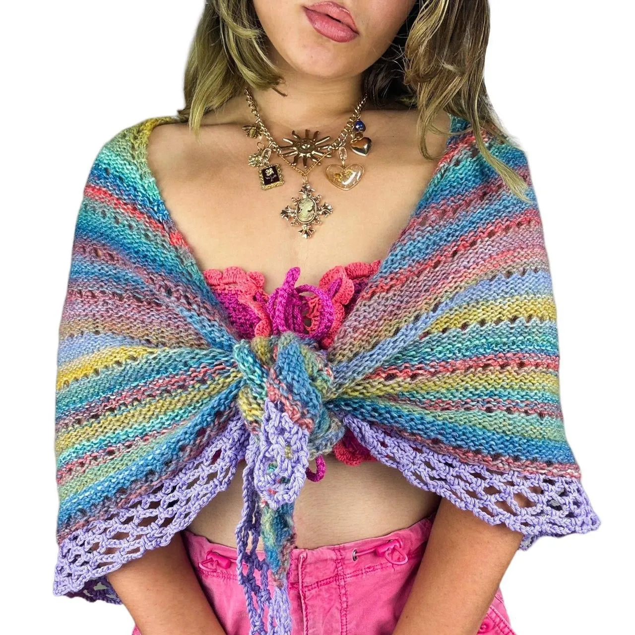 Vintage Rainbow Crochet Wrap