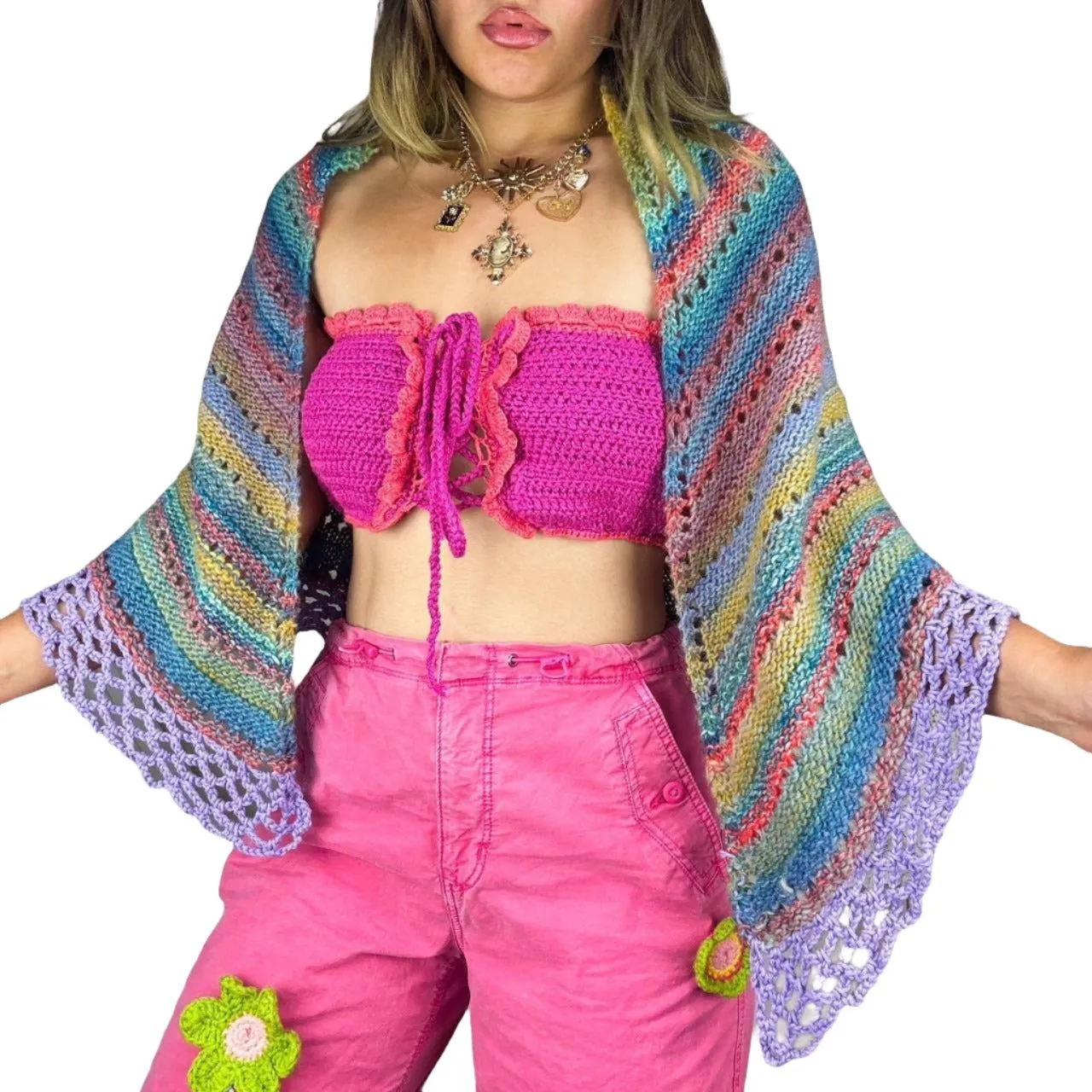 Vintage Rainbow Crochet Wrap