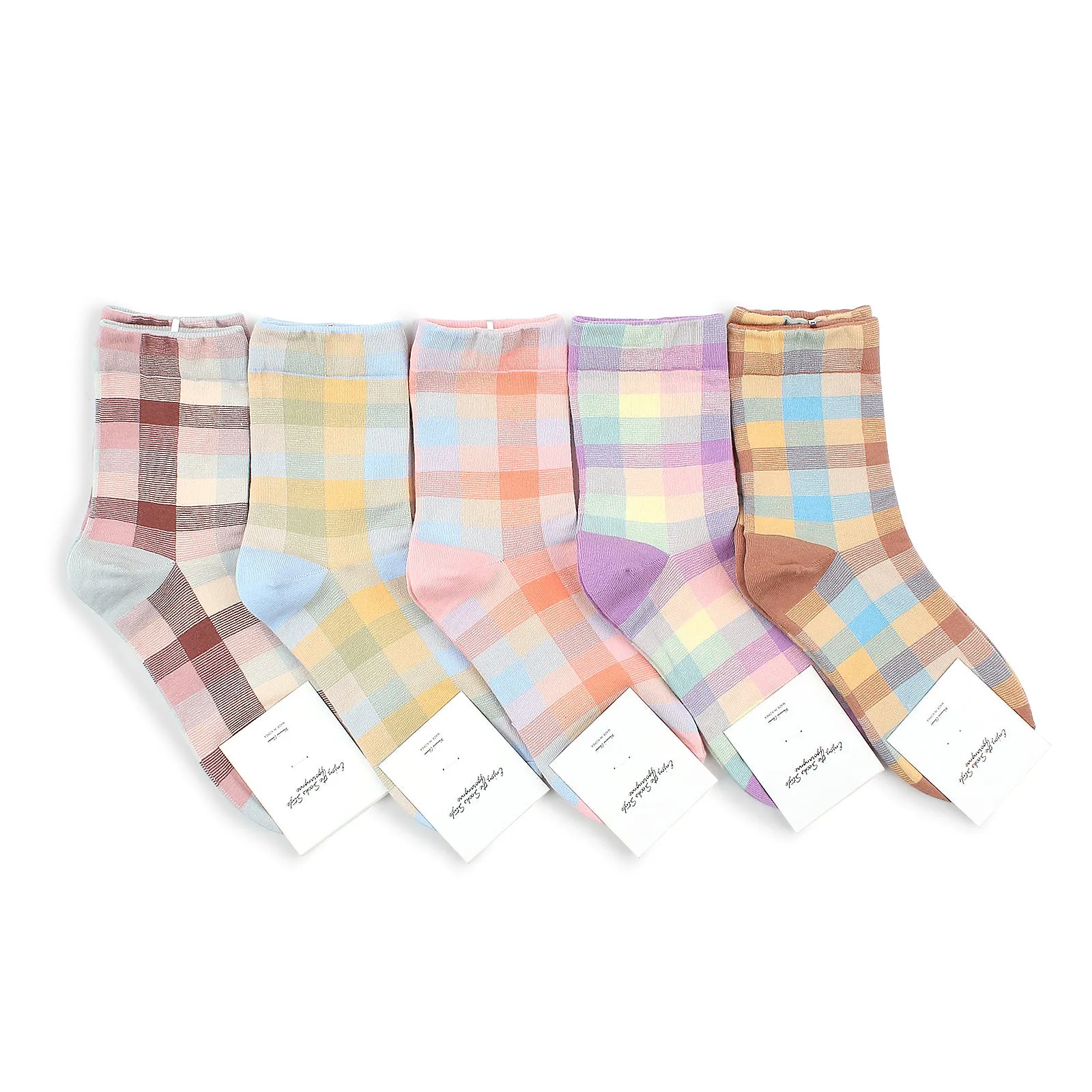 Warm Plaid check cotton socks (Crew 5Pairs) KD15