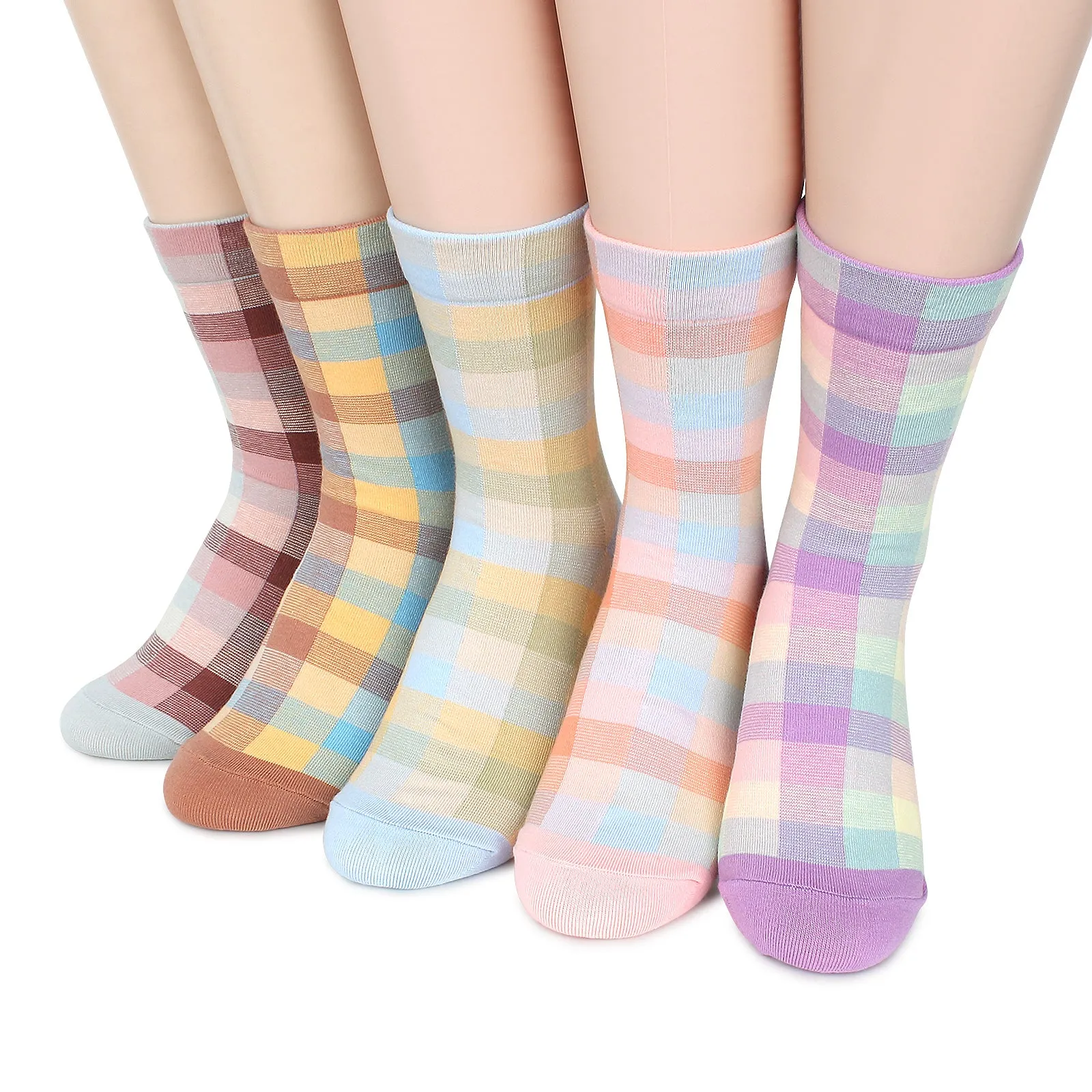 Warm Plaid check cotton socks (Crew 5Pairs) KD15