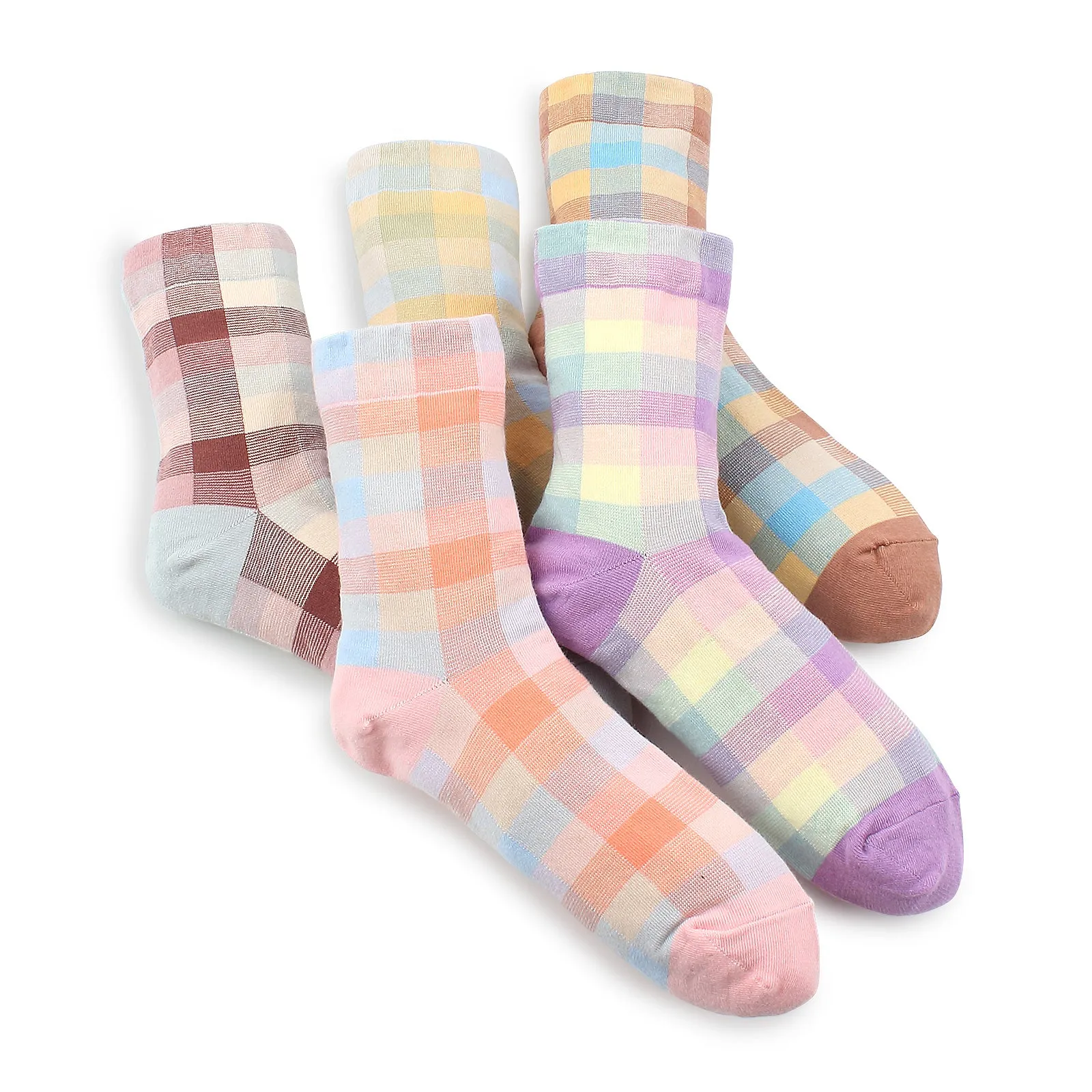 Warm Plaid check cotton socks (Crew 5Pairs) KD15