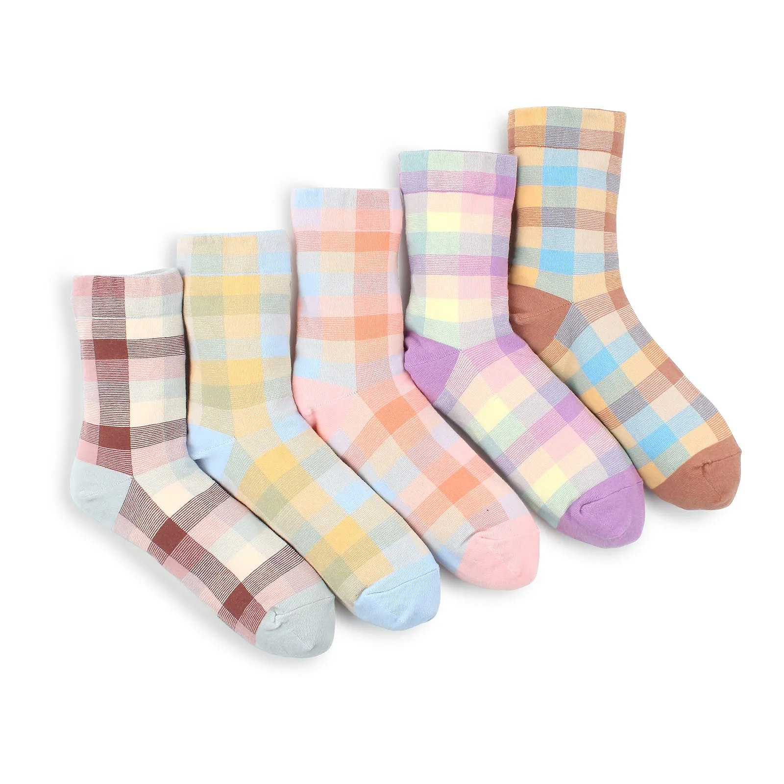 Warm Plaid check cotton socks (Crew 5Pairs) KD15