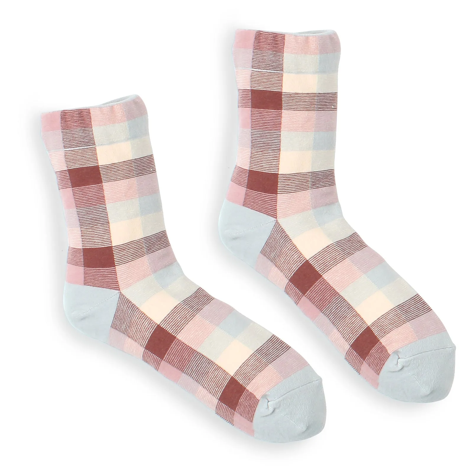 Warm Plaid check cotton socks (Crew 5Pairs) KD15