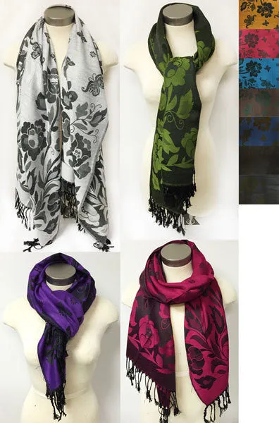 wholesale small butterfly floral pashmina scarves Case of 12