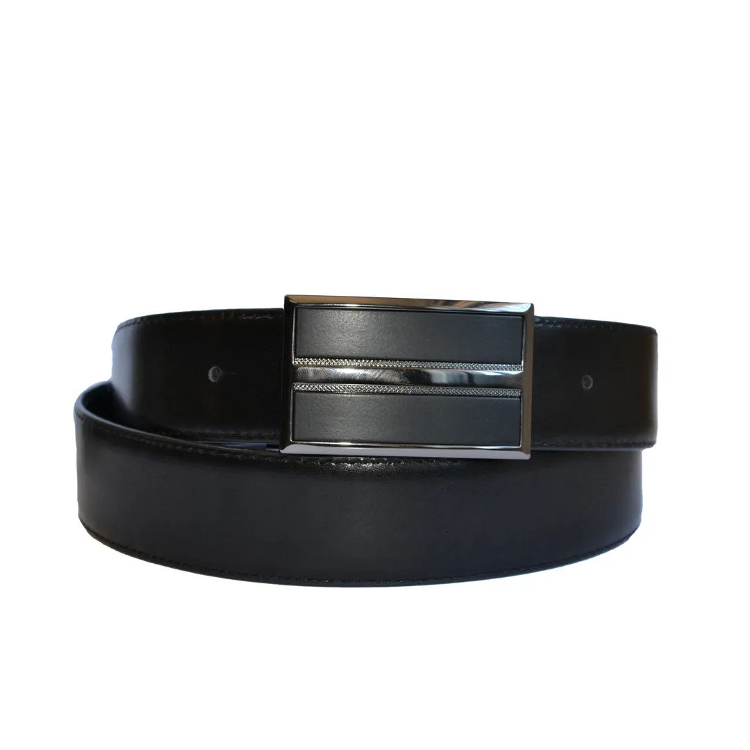 WILLIAM - Men's Black Patent Reversible Genuine Leather Belt with Shield Buckle