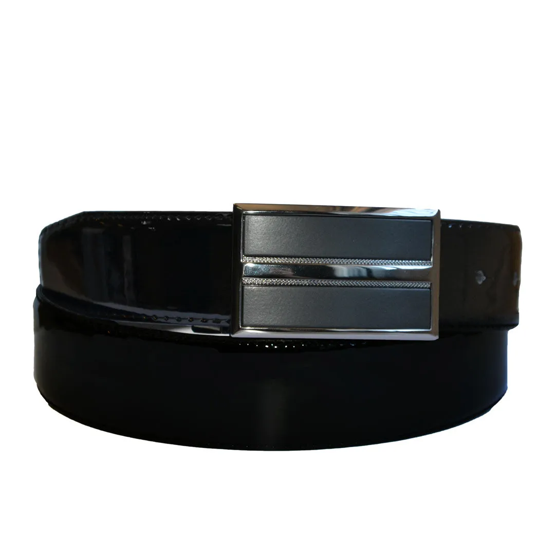 WILLIAM - Men's Black Patent Reversible Genuine Leather Belt with Shield Buckle