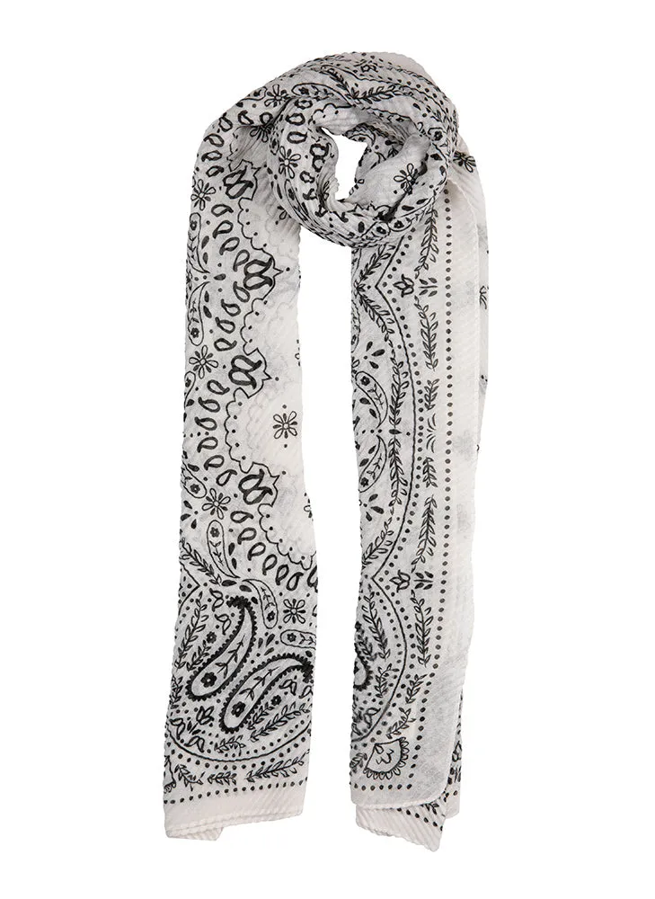 Women’s Pleated Floral and Paisley Pattern Lightweight Scarf