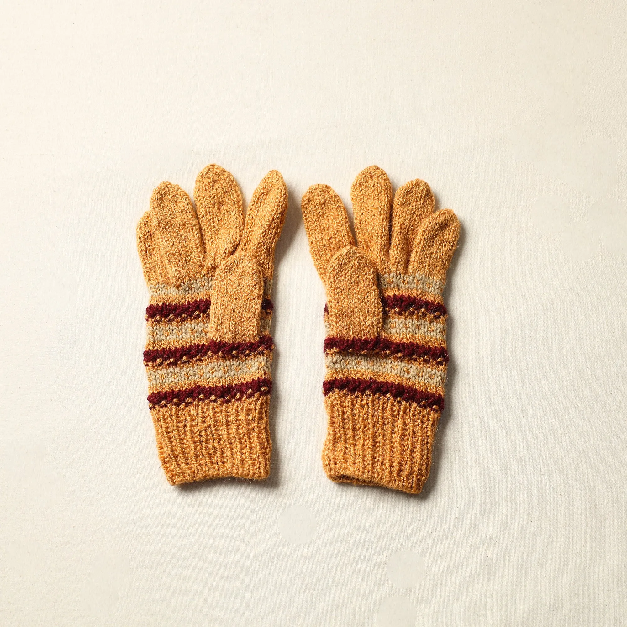 Yellow - Kumaun Hand Knitted Woolen Gloves (Adult) 21