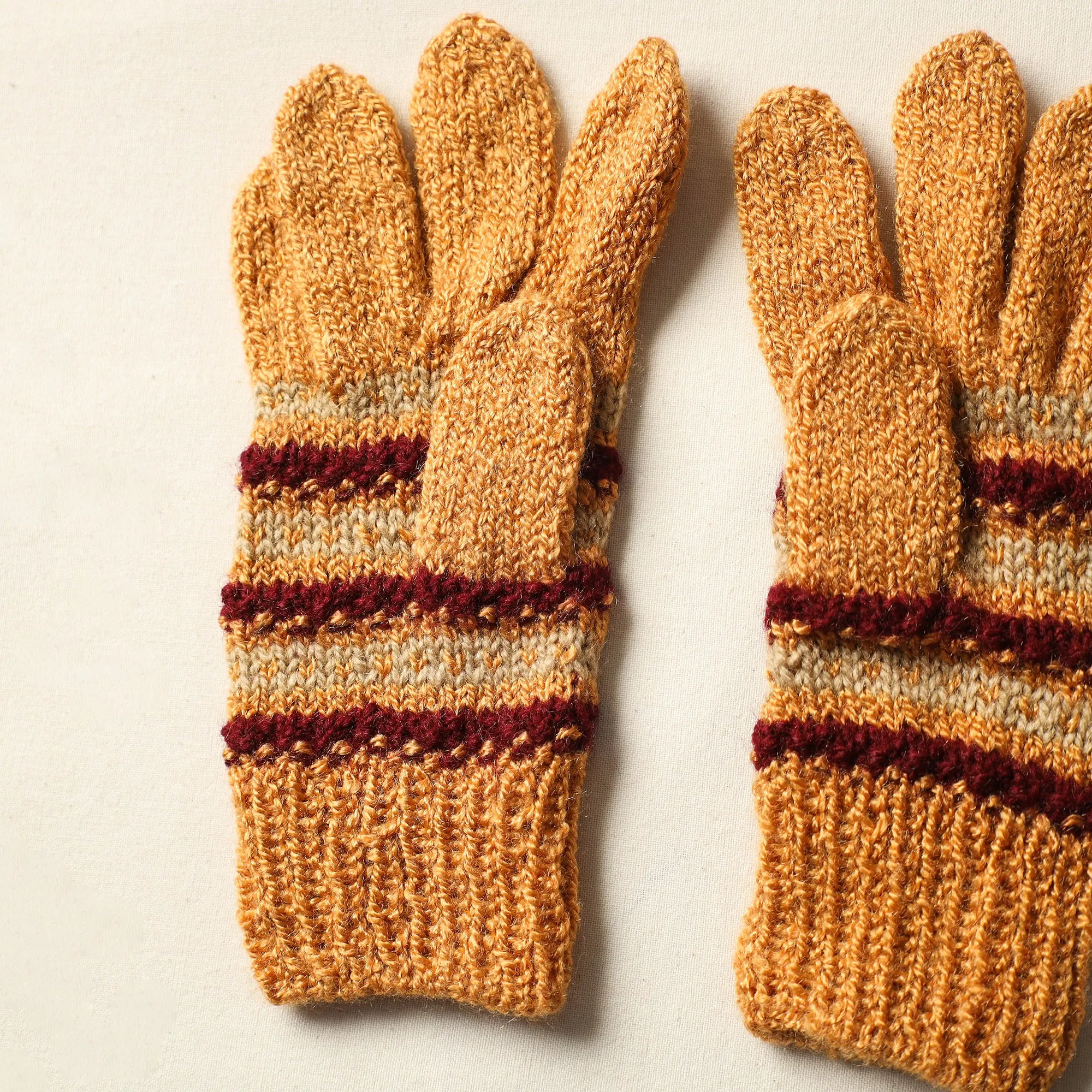 Yellow - Kumaun Hand Knitted Woolen Gloves (Adult) 21